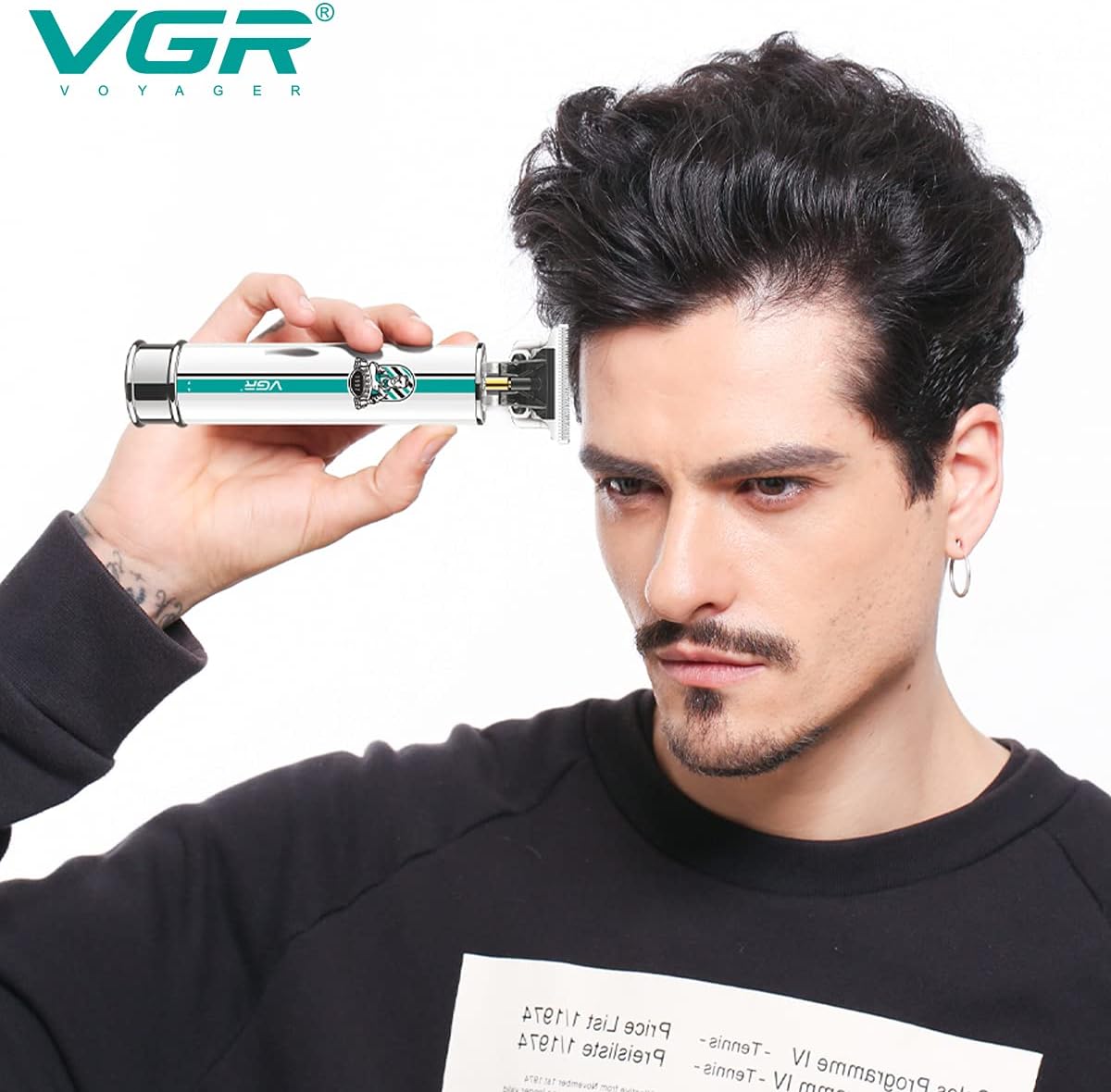 A man using the VGR V-079 trimmer for beard grooming.