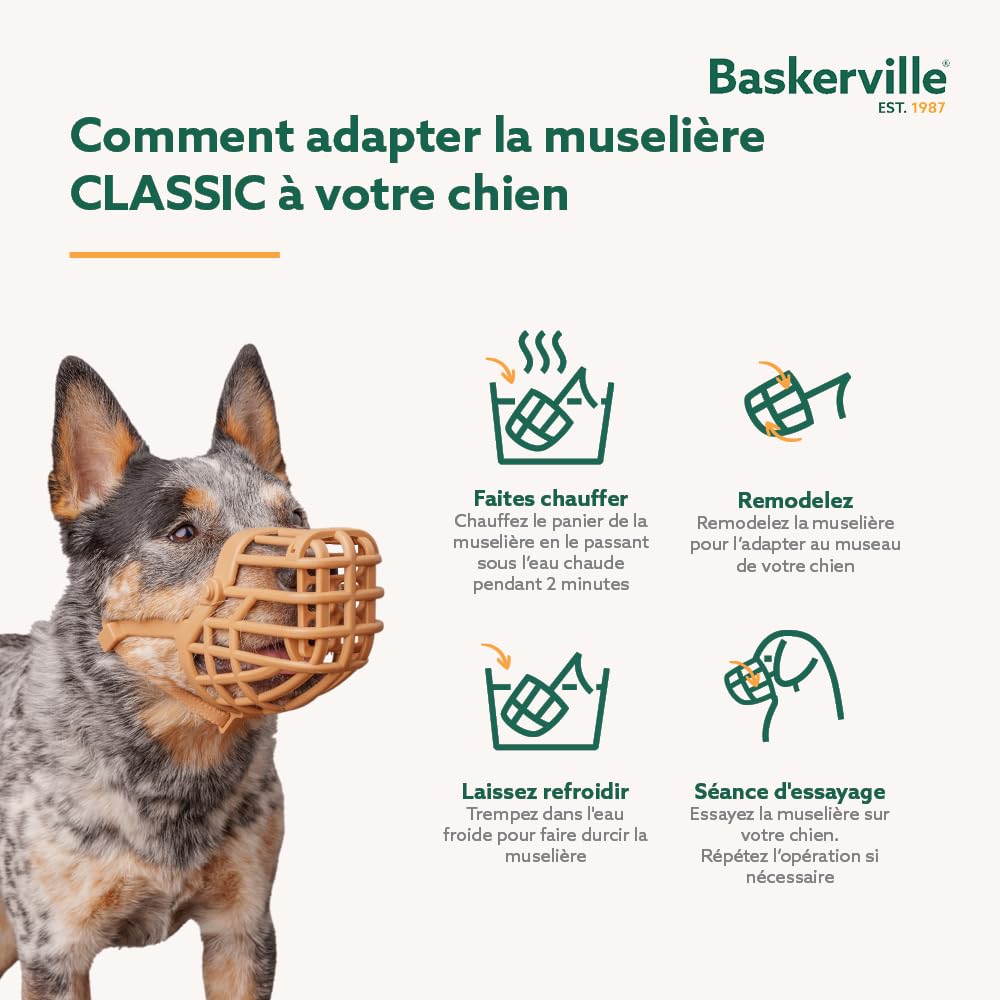 MUSELIÈRE PANIER BASKERVILLE CLASSIC - Laisse le chien boire/haleter, l’empêche de mordre/faire les poubelles, idéal pour les chiens à long museau, respirante, pour les grands chiens (Taille 10)