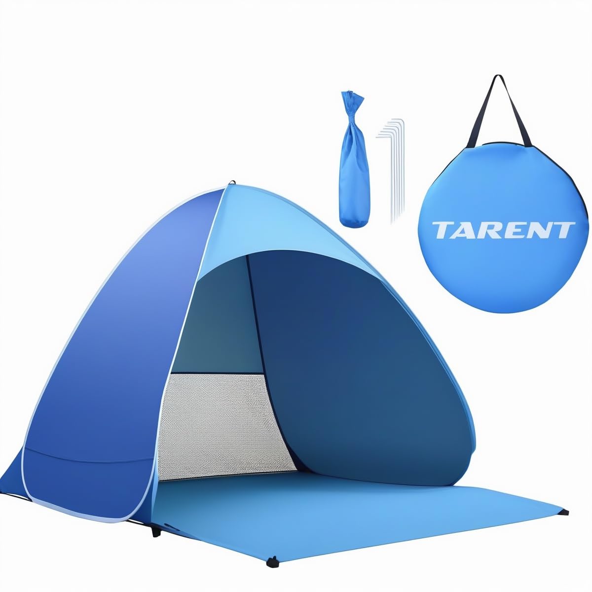 XXL pop-up strandtent voor 3-5 personen, UPF 50 UV-bescherming, grote tent 200 cm x 165 cm x 130 cm