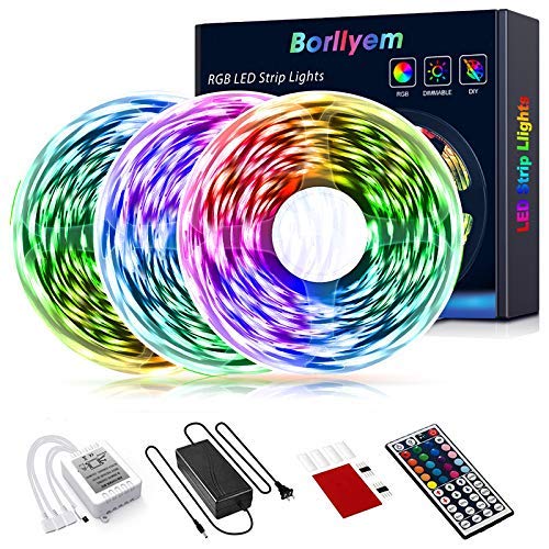 Borllyem Led Strip Lights 50 Feet, Color Changing Led Light Strip 5050 SMD Rope Lights 44Keys Remote Led Lights for Bedroom Home Party