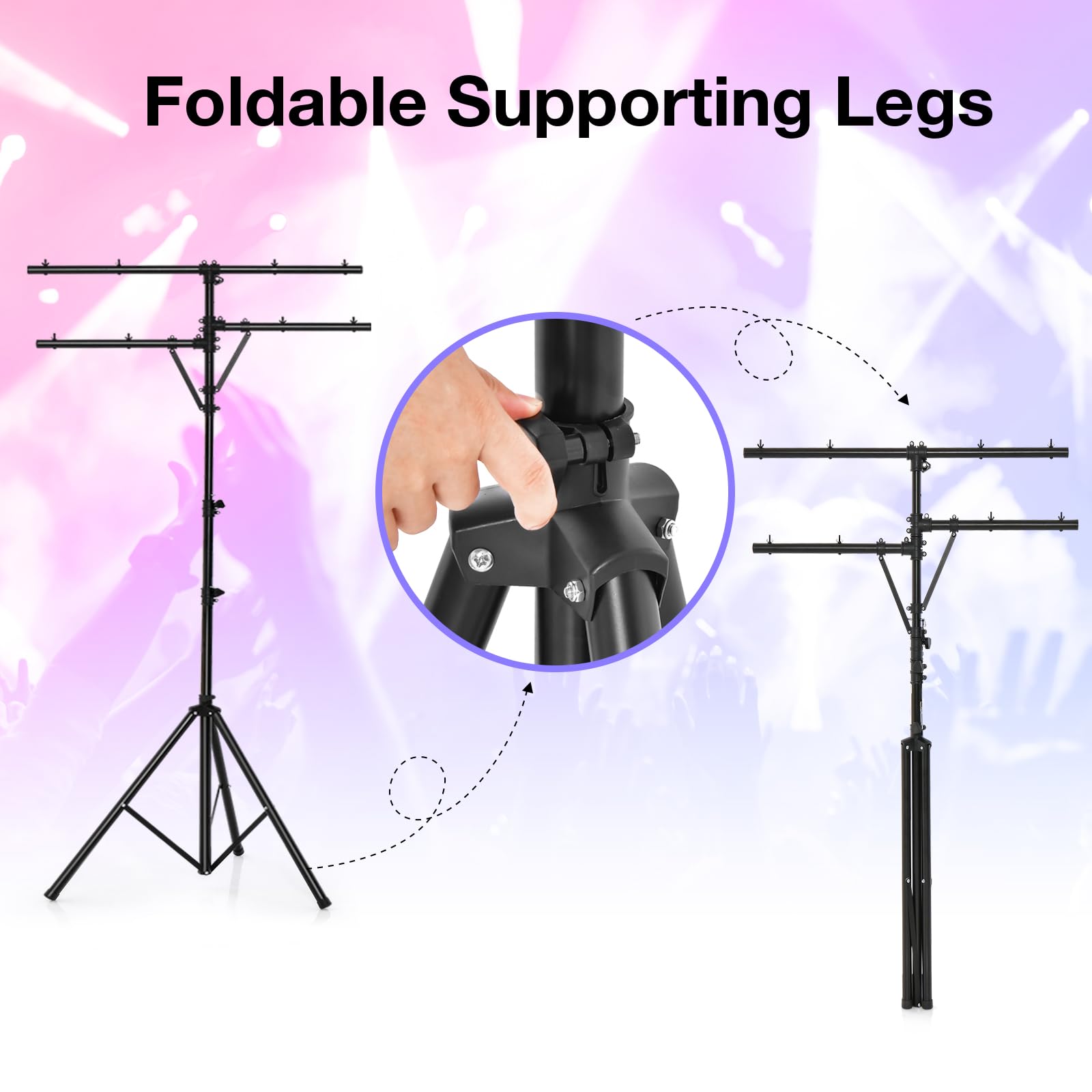 SOARS Stativo Luci DJ, Treppiede Supporto Luce, Altezza Regolabile 186-351 CM, 8 Punti di Fissaggio, Carico Massimo 45 KG, Piedi Stabili, per Concerto, Serata, Bar