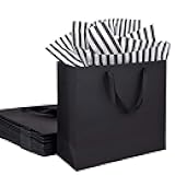 Bobobag 12 Pack 12.5 inch Black Gift Bags with Tissue Paper for Shopping, Business, Bridal Party, Man's birthday gift,Wedding, Christmas and Holiday (Black)
