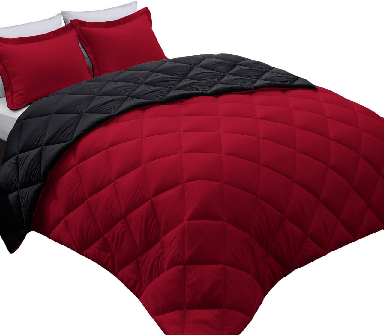 Basic Beyond Queen Comforter Set - Red and Black Comforter Set Queen Size, Reversible Bed Comforter Queen Set for All Seasons, 1 Comforter (88"x92") and 2 Pillow Shams (20"x26"+2")