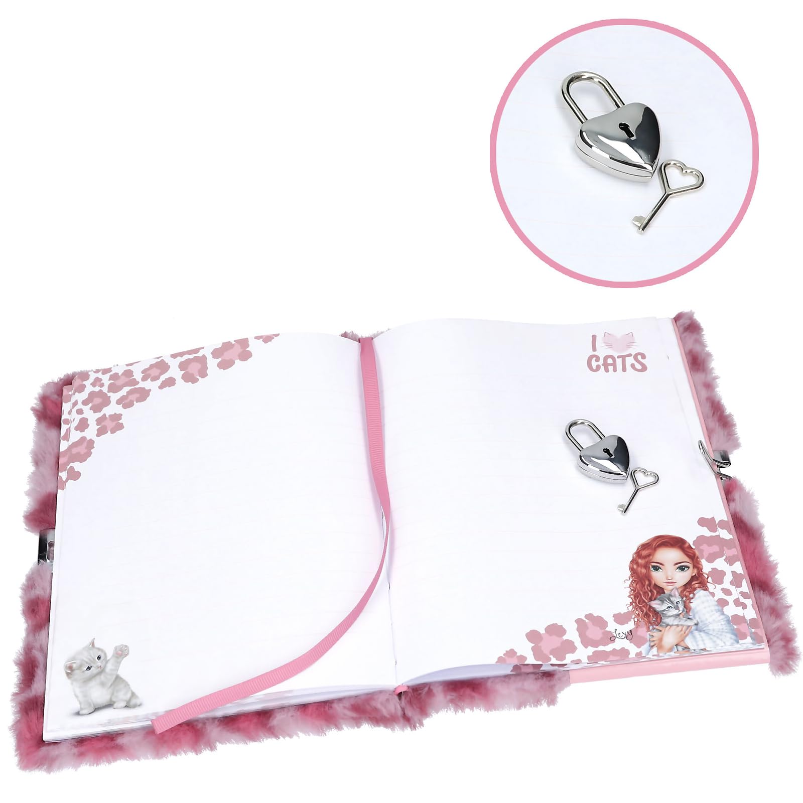 Agenda TOPModel Kitty And Doggy Con Candado Y Llave | 192 Páginas Rayadas | Rosa Con Motivo De Gato Y Modelo