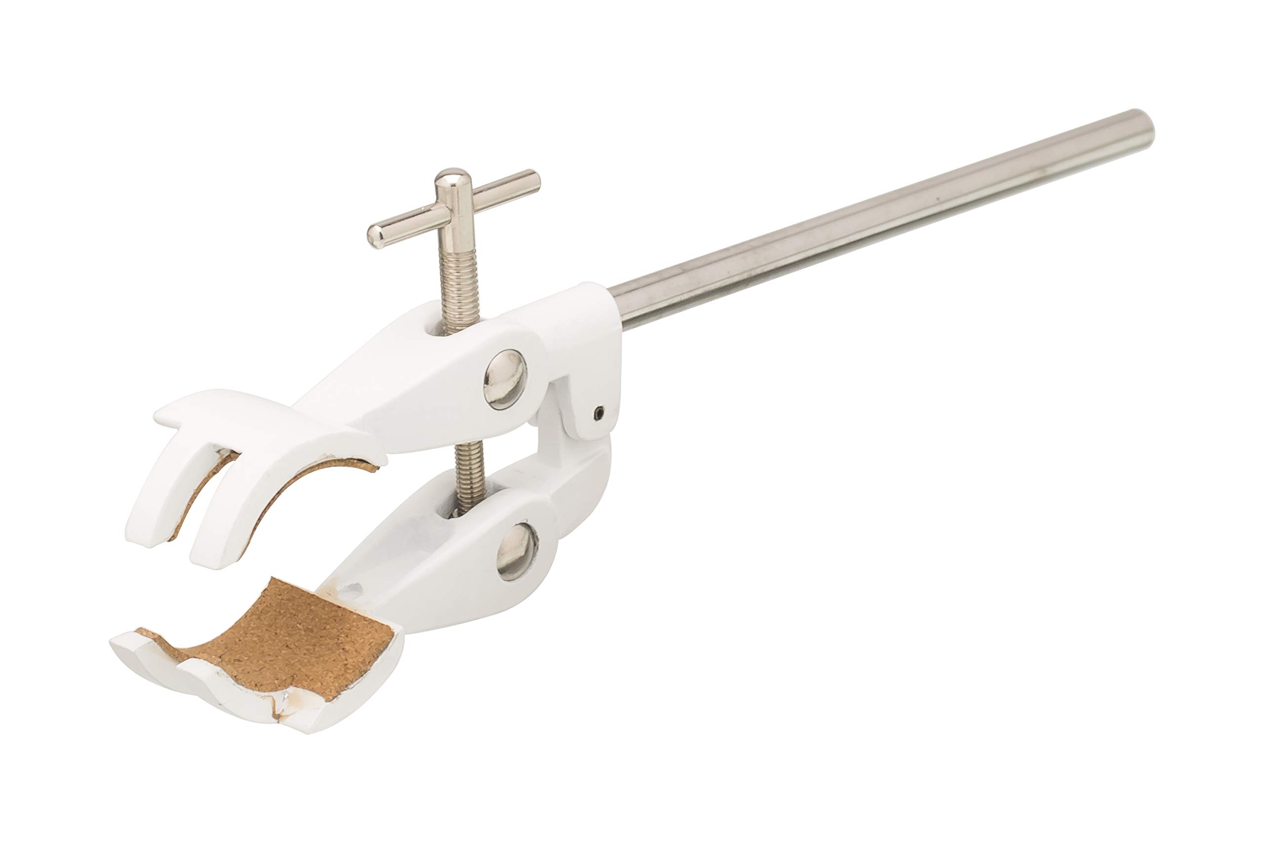 Labzio - 4 Prong, Aluminium die casted Retort Clamp with cork liners in the jaws, mounted on a SS rod-image-38