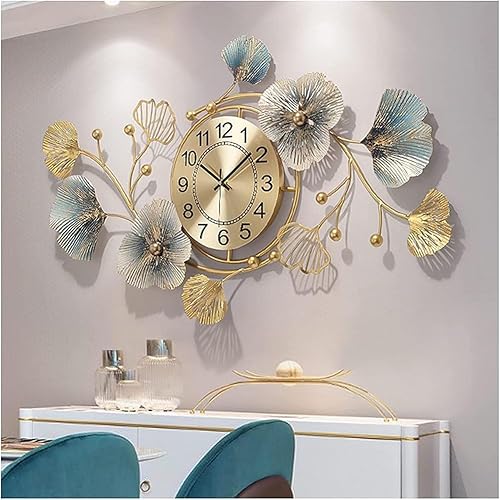 HAODING Reloj de pared de metal moderno para sala de estar, decorativo de metal, diseño de hoja de Ginkgo creativa en 3D, esfera artística, disponible en Yaxa Colombia