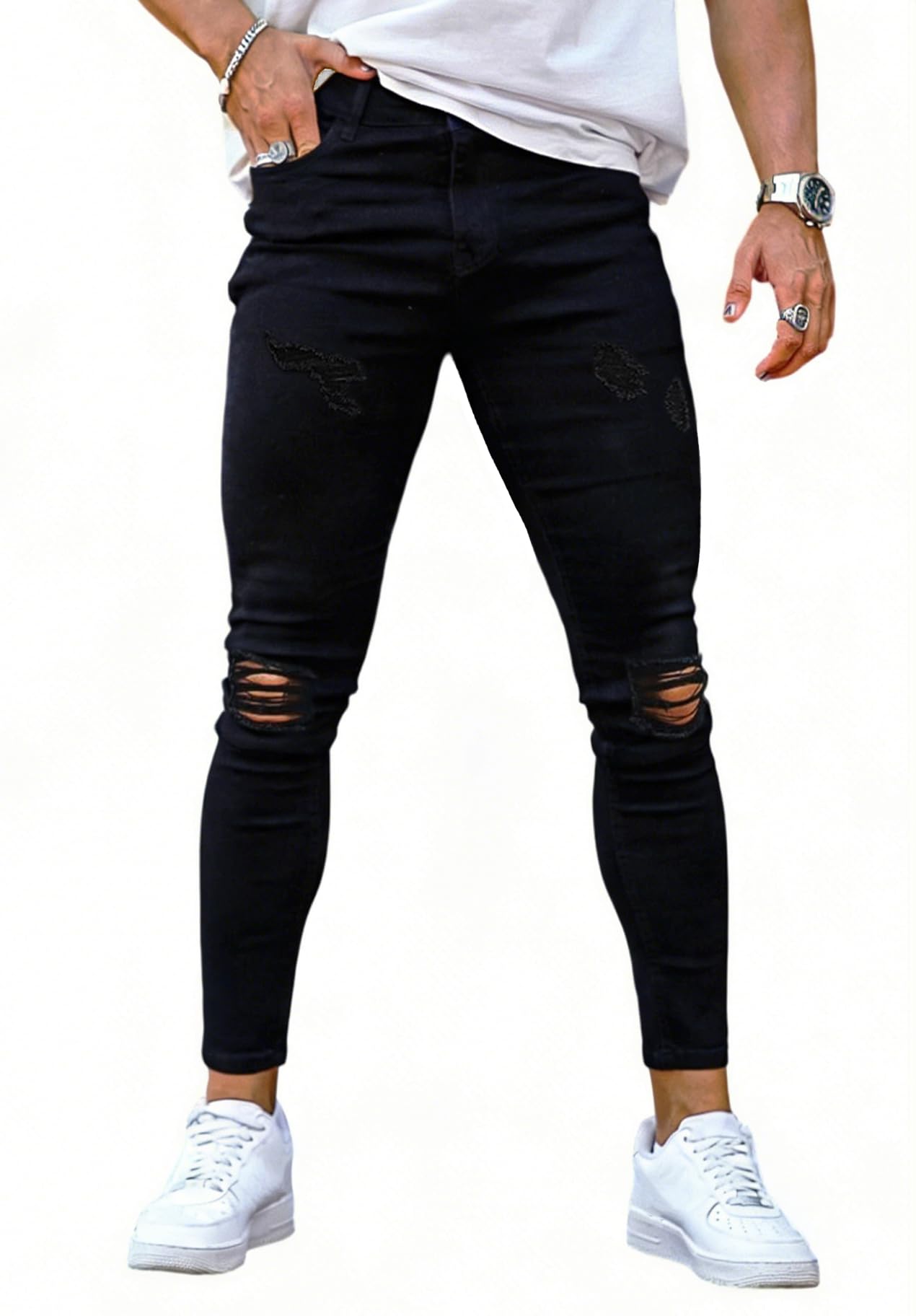 GINGTTO Mens Skinny Jeans Stretch Ripped Jeans Pants Men