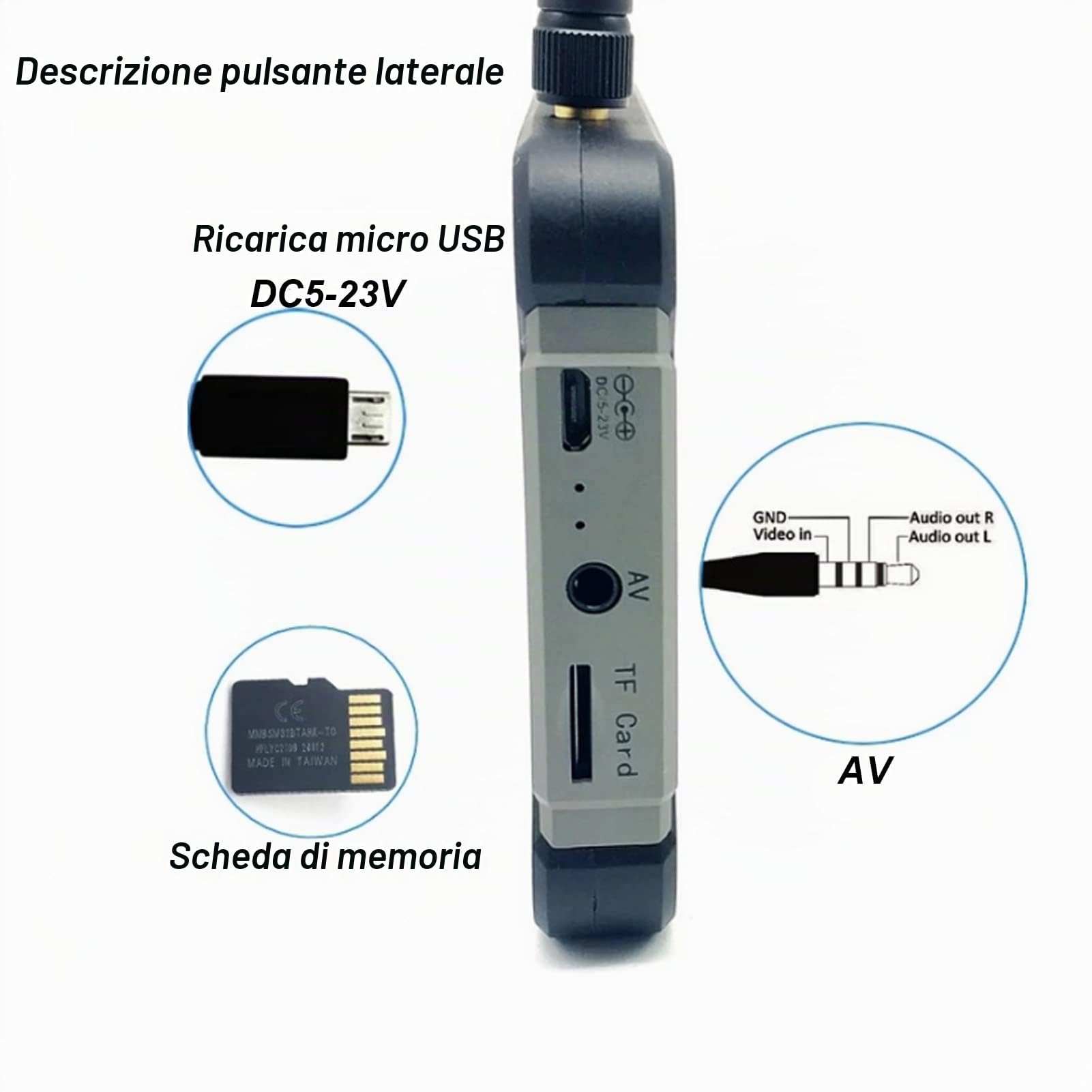 Per Monitor Ricevitore FPV, 4.3 Pollici 5803D 5.8GHz 40CH DVR Funzione 30 Fotogrammi Schermo di Visualizzazione Drone RC Rapporto di Visualizzazione 16:9 per Monitor FPV con Ricerca Automatica per Qua