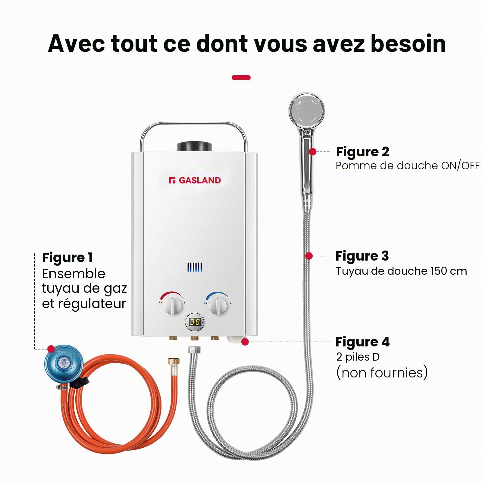 GASLAND BE158-UK - Chauffe-eau au gaz sans réservoir, 6 L, 30/37 mbar, chauffe-eau instantané LPG pour douche de camping, douche pour chevaux, camping-car et voyages