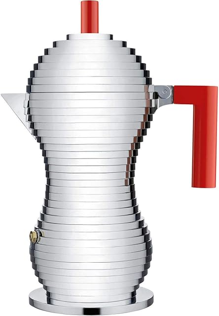 Alessi MDL02/6RFM Espresso Coffee Maker, PA, Aluminium Casting, Red, 6 Cups