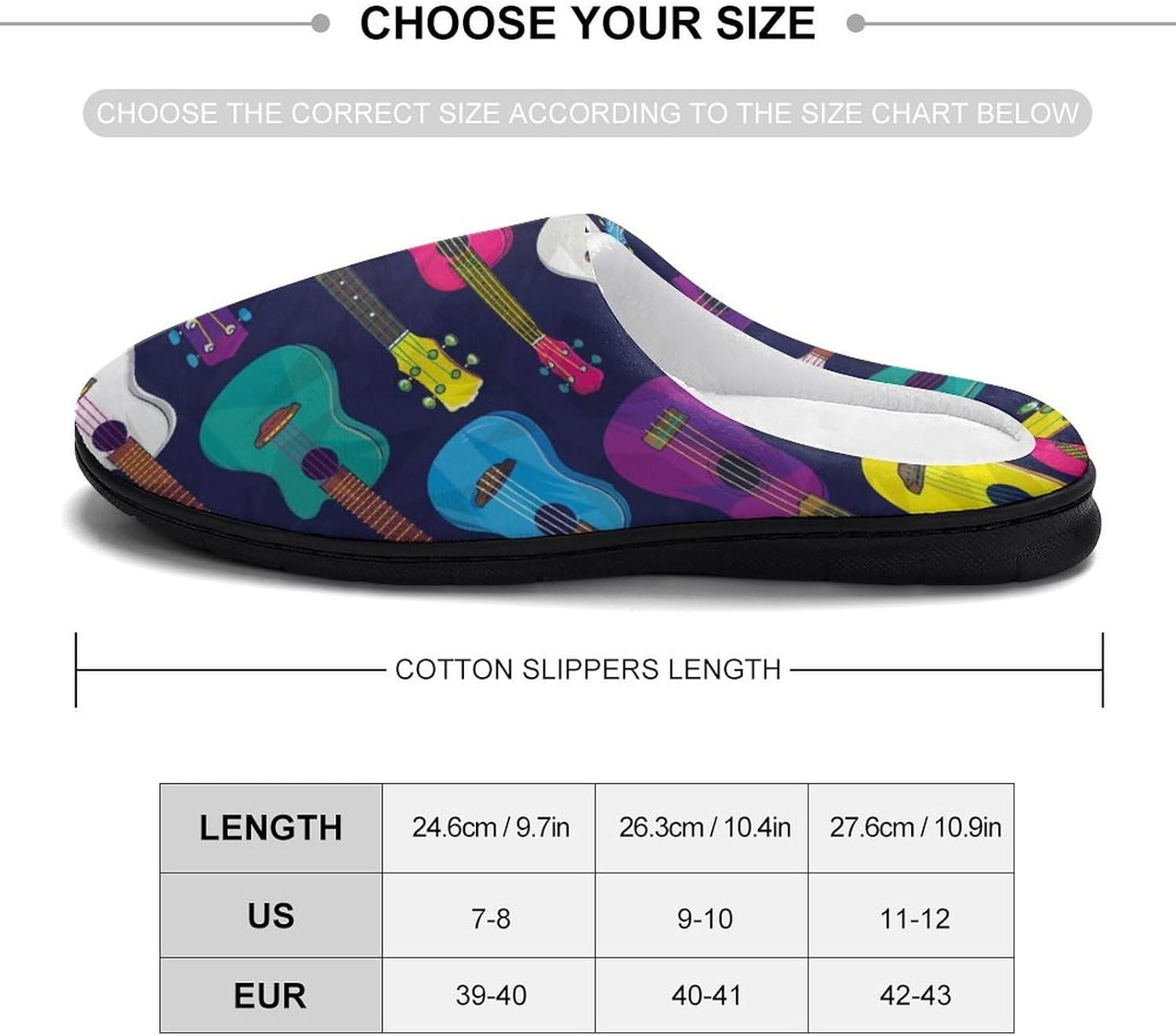 Colorful Hawaiian Ukulele Women's House Slippers Memory Foam Warm Shoes Spa Rubber Sole Indoor Outdoor