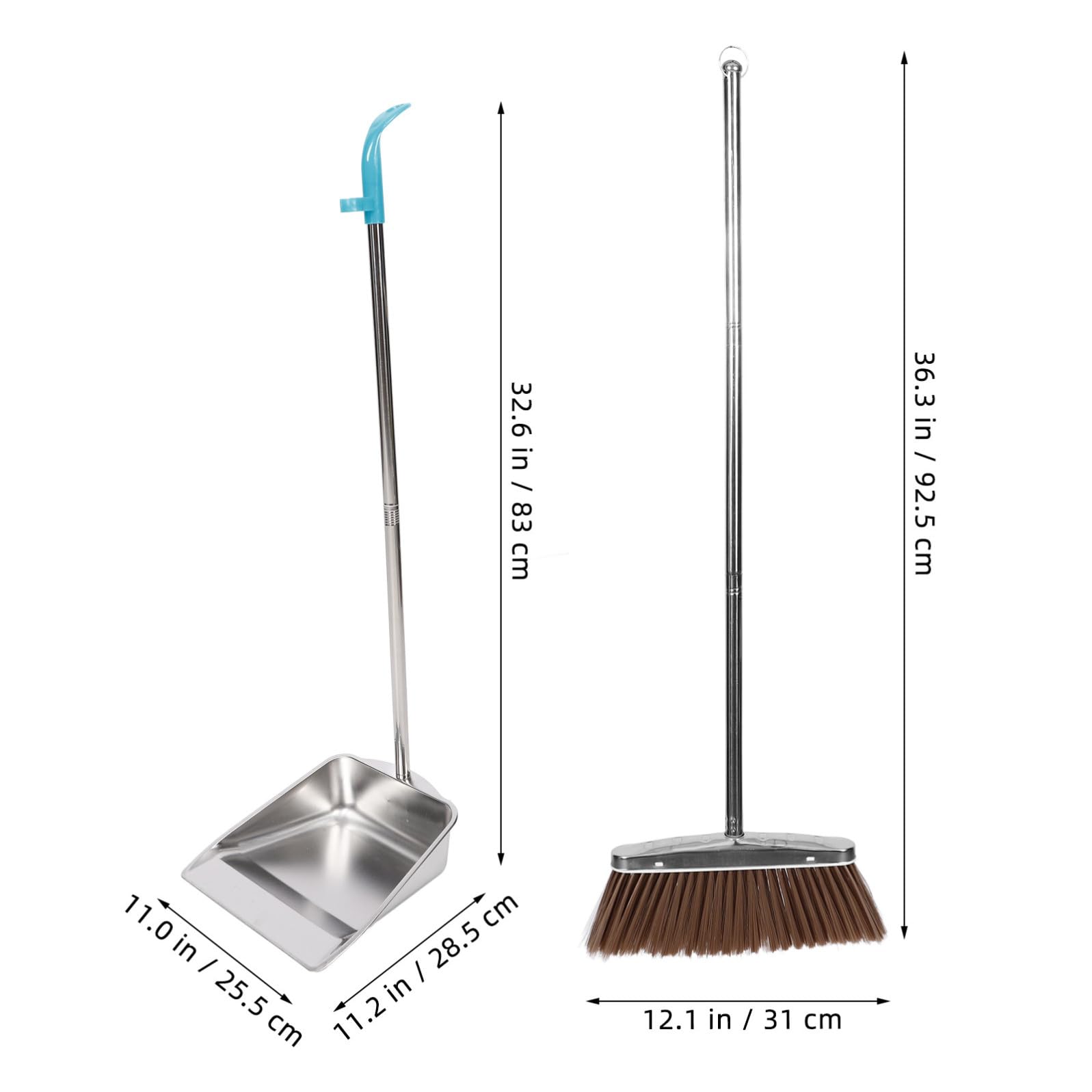 1set Scopa e Paletta in Acciaio Inox con Paletta Anti-Vento e Spazzola per Pulizia Pavimenti Interni ed Esterni per Casa Garage e Giardino