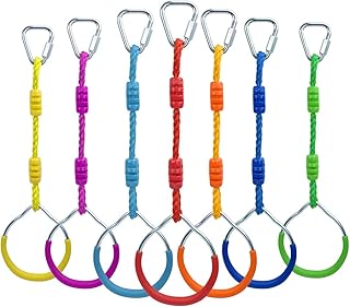 7PCS Colorful Ninja Rings Kit for Kids Adult, Playground Training Equipment Gymnastic Ring Fitness Fist Jungle Gym Rings - American Ninja Warrior Obstacle Course Accessories Backyard Swing Monkey Bars