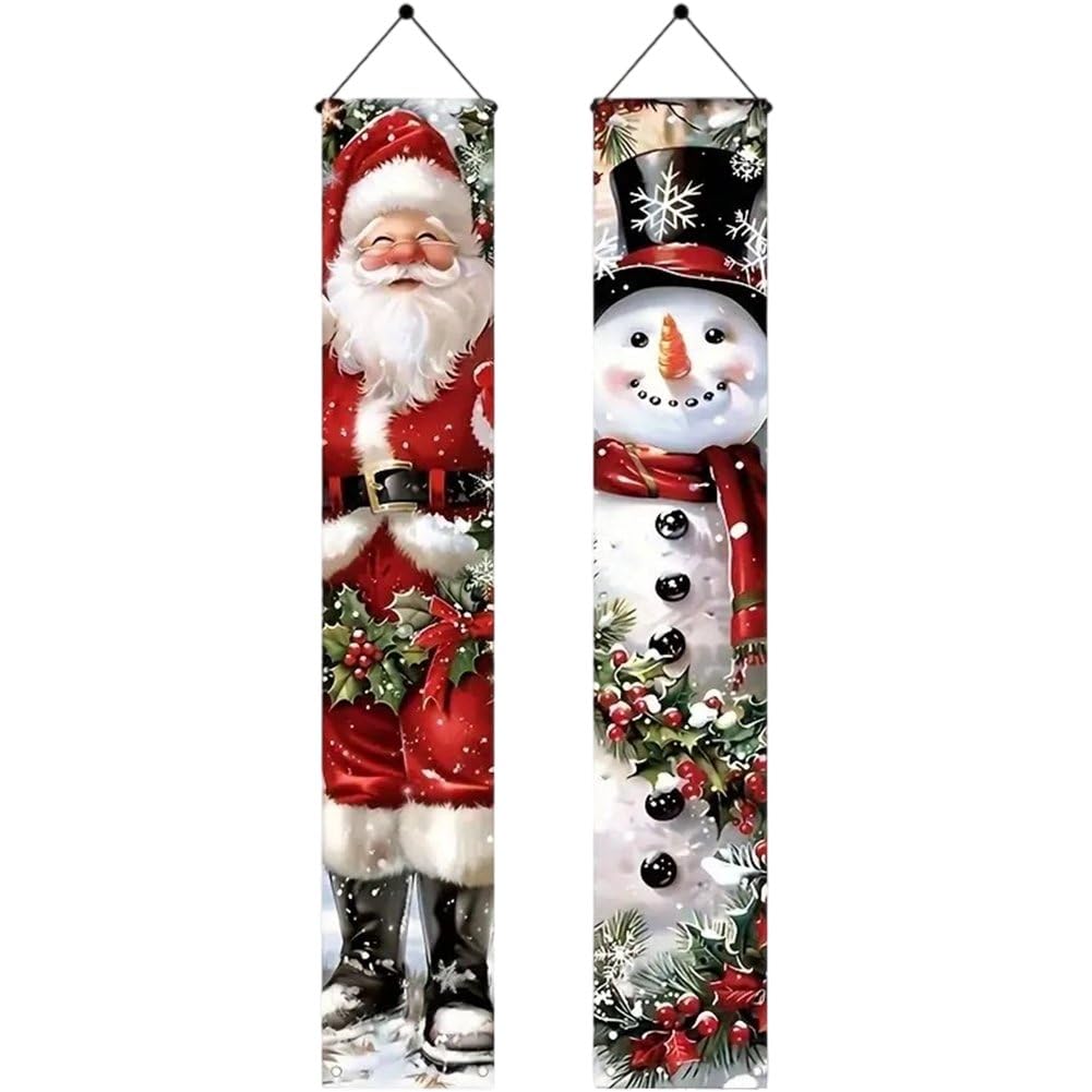 Danlai Santa Claus Merry Christmas Banner For Indoor/Outdoor Decoration, 2Pcs Happy New Year Xmas Banner For Wall Door Backdrop Decor