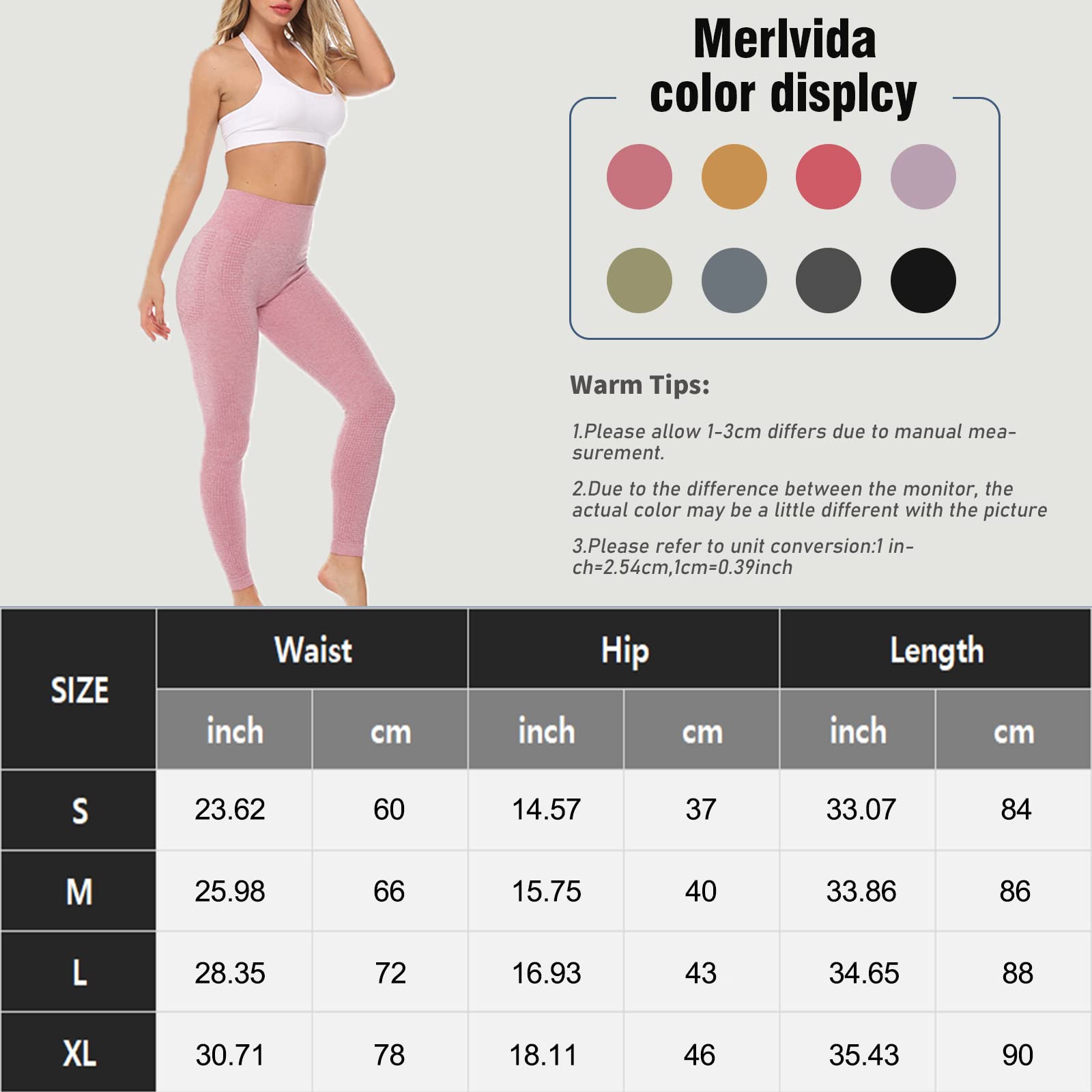 Merlvida Leggins Sportivi Donna Vita Alta Leggings Push Up Pantaloni Palestra Controllo della Pancia Anticellulite Pantacollant Opaco Elastici Tuta Collant Abbigliamento Sportivo Donna Yoga Fitness