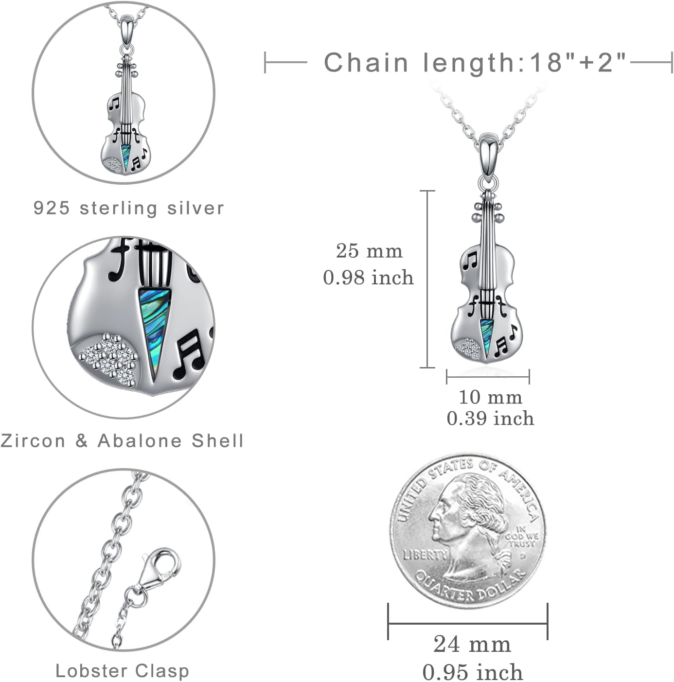 Violin Necklace for Women 925 Sterling Silver Music Necklace Violin Jewelry Music Jewelry Gifts for Women - Image 4
