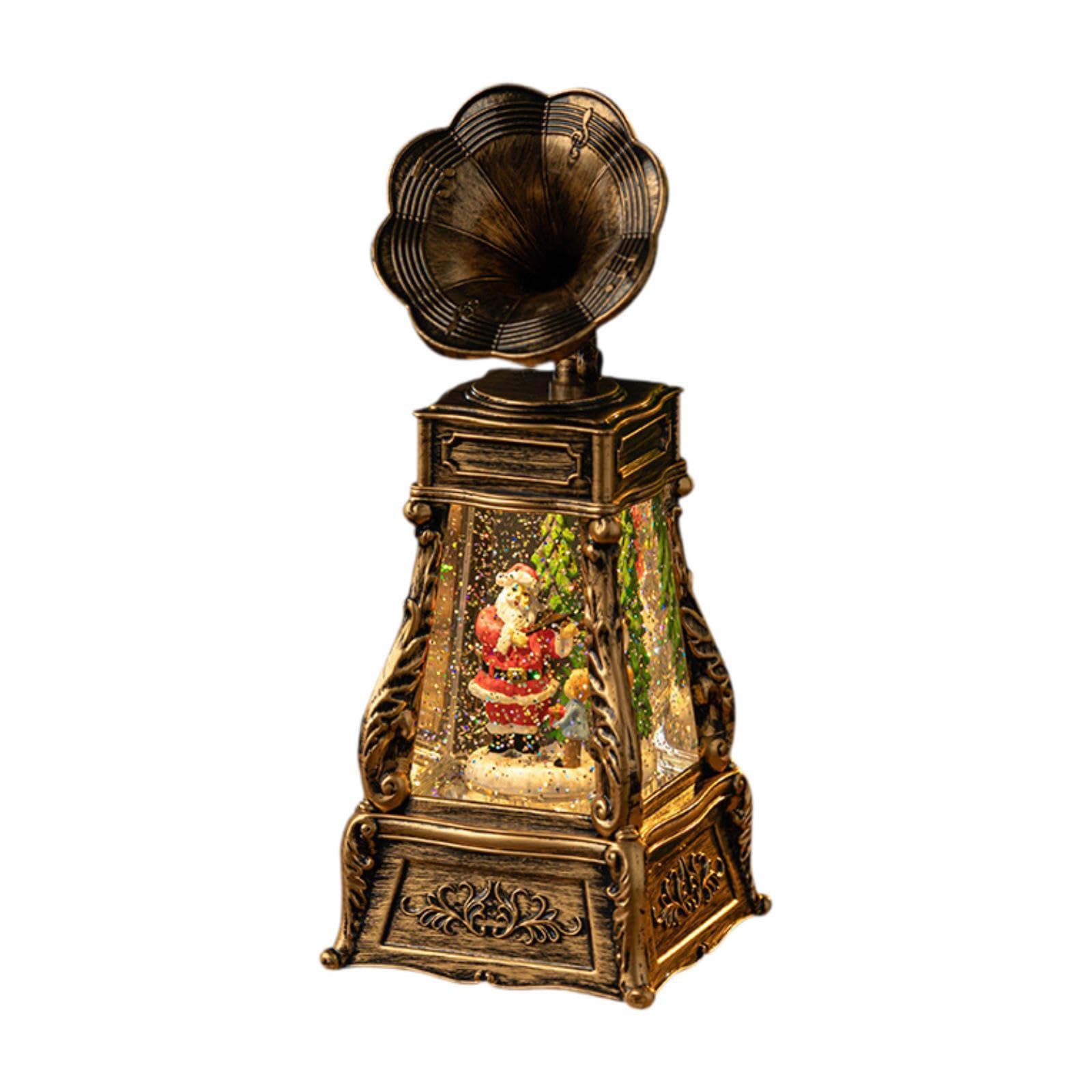 Milageto Caja de Música Navideña Gramófono Bola de Nieve Musical Decorativa de Polipropileno Linterna con Luz Central Adorno Navideño Centelleante Adecuada Par, Papá Noel, Individual