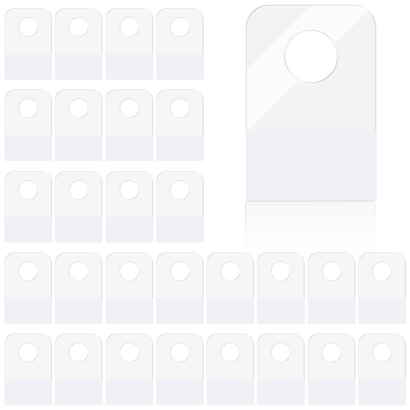 Yazikisa 200 Pcs Round Hole Hang Tabs Tags Self Adhesive Hanging Tab Clear Plastic Sticky Tag Hooks Folding for Retail Sale Items Store Display Business 0.98×1.57 Inch