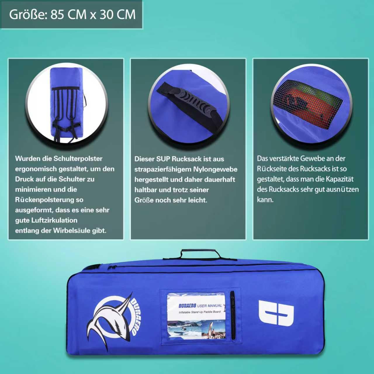 Stand up paddle gonfiabile, sedile per kayak e supporto per fotocamera, pagaia 2 in 1, 330 x 76 x 15 cm, fino a 150 kg, pompa con cinghia da piede, zaino