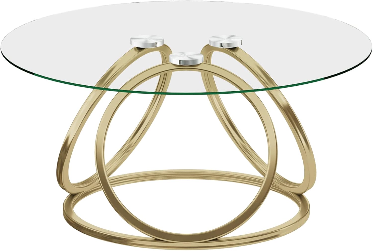 O&K FURNITURE Gold Coffee Table, Modern Round Glass Coffee Table for Living Room with Ring-Shaped Frames, Gold Glass Table for Home&Office,Gold Finish, 1PC