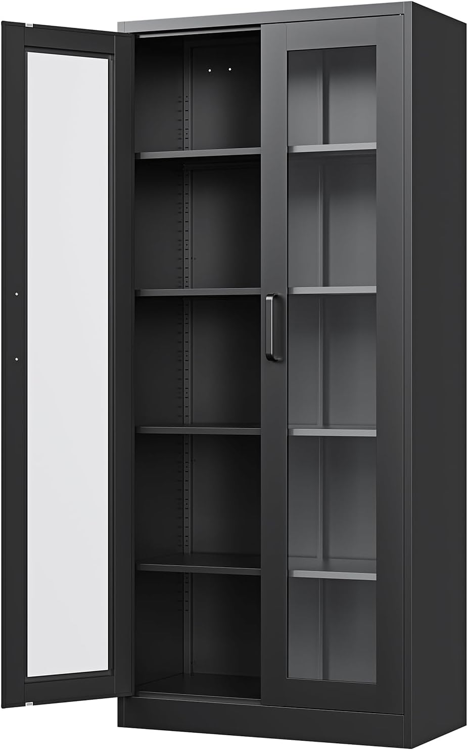 Display Storage Cabinet with Glass Door, 67 Inches Curio Cabinet with 4 Adjustable Shelves, HD Tempered Glass Display Case for Home, Office, Clinic, Pantry, Assemble Required (Black)
