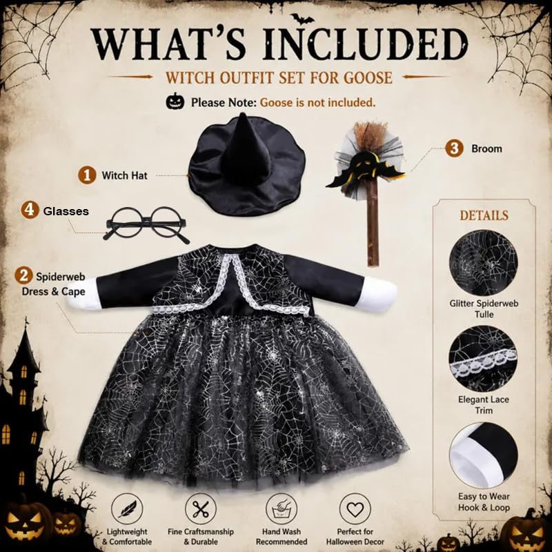 Porch Goose Halloween Outfit, Halloween Witch Goose Costume 23" - image 5