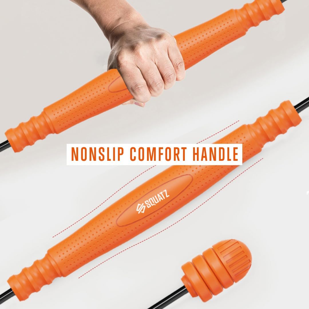SQUATZ Elastic Vibrating Fitness Bar - Solid Rubber Protected Grip Handle, Strength Training Bars, Core Strength, Core Muscle Trainer Suitable for Muscle Exercise, Weight Loss, and Fitness, Orange