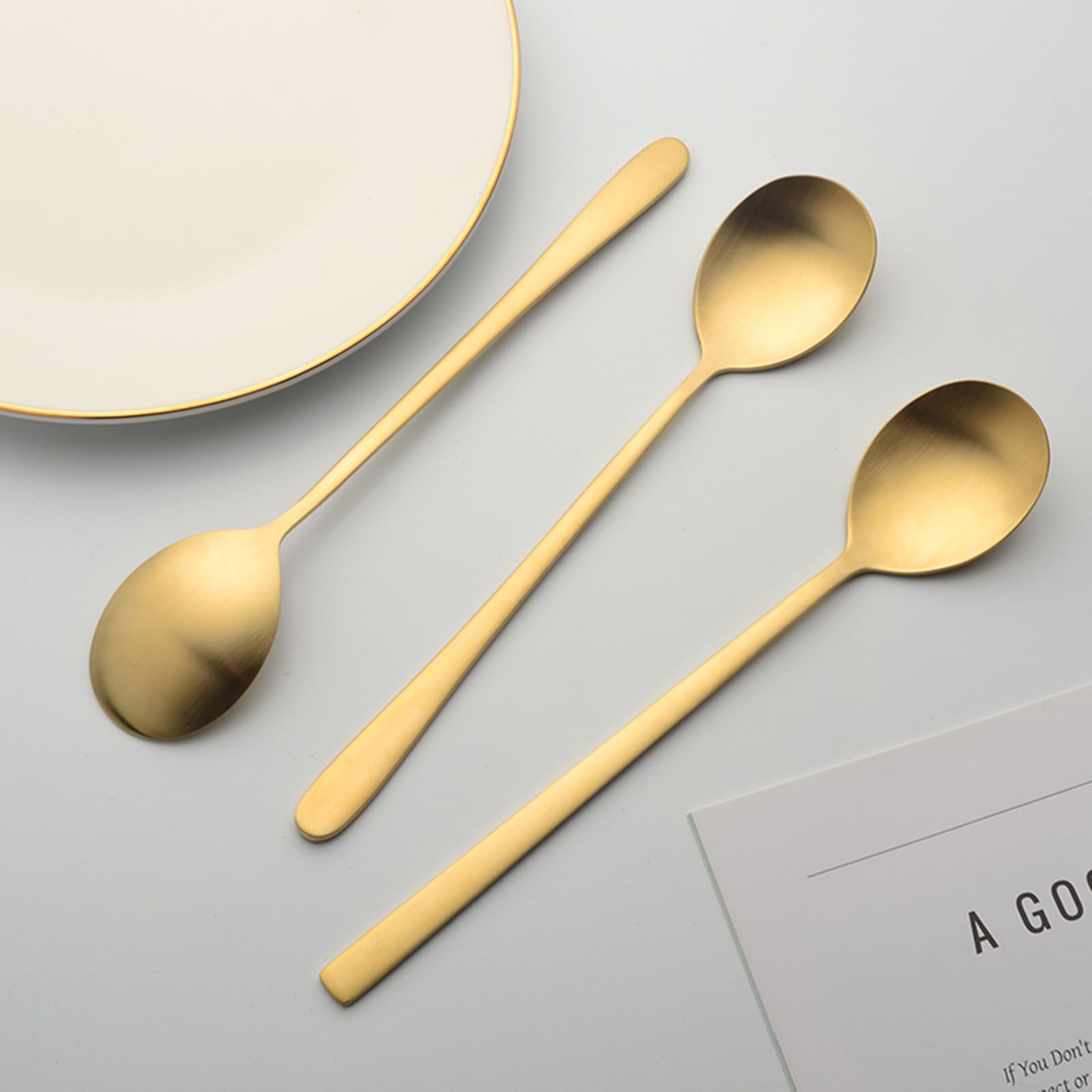 Cuillères à soupe 100 % cuivre pur, 21 cm en laiton forgé à la main, adaptées pour les repas à la maison, les restaurants, les desserts, les gâteaux, la crème glacée (2)