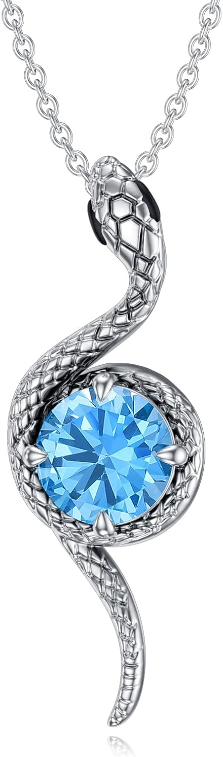 LONAGO Snake Necklace Birthstone Snake Pendant Necklace for Women