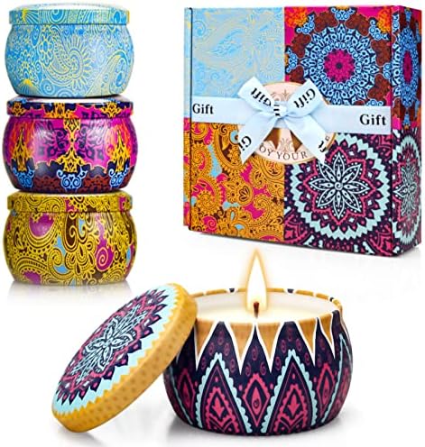 Scented Candles Gifts for Women - 4 Pack 4.4 Oz Aromatherapy Candles for Home Scented, Unique Friend Birthday Gifts for Women Stress Relief, Lavender Soy Wax Candle Set