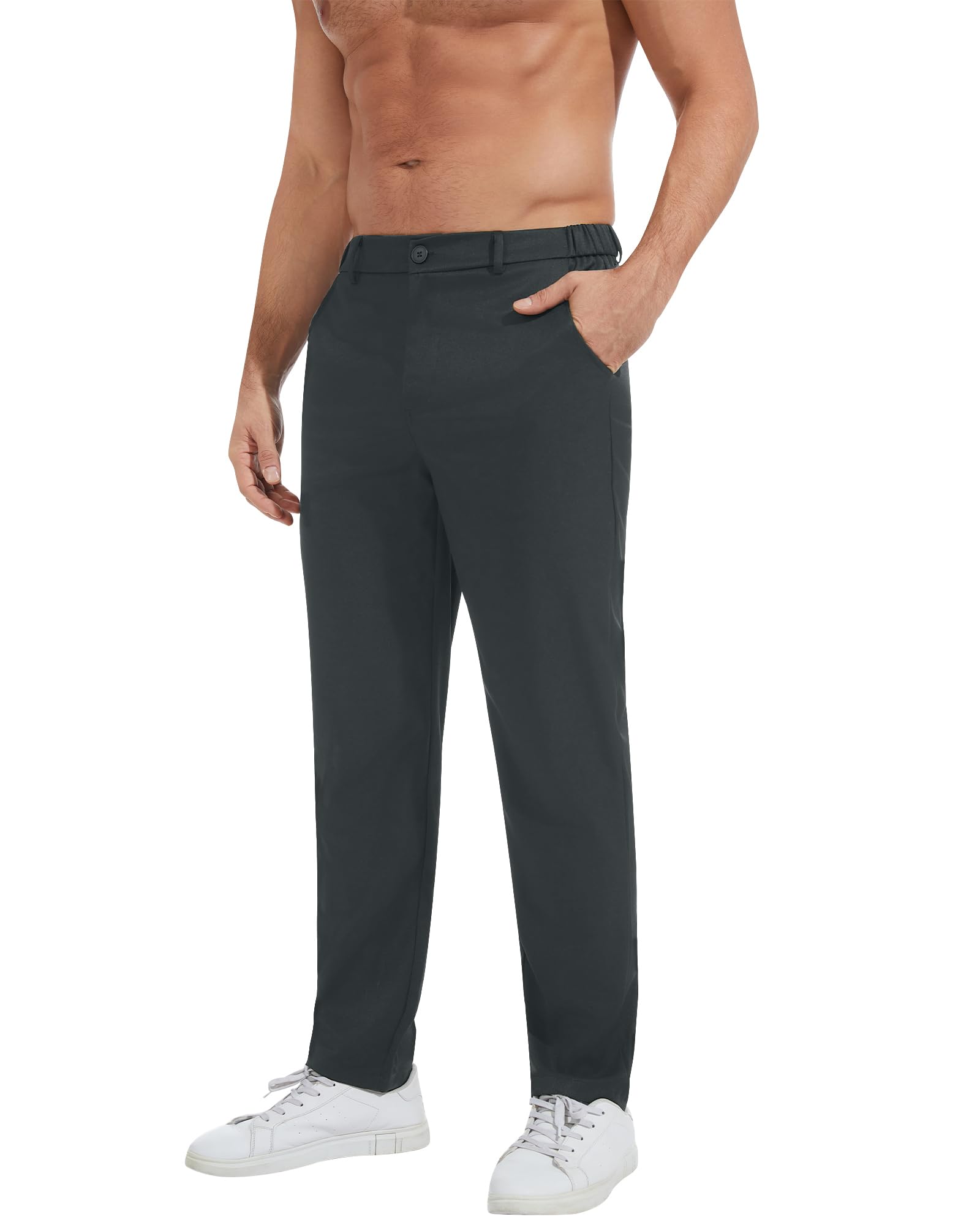 YAOBAOLE Pantalon de costume pour homme, taille élastique, coupe ajustée, avec poche, extensible, facile d'entretien, M à 3XL