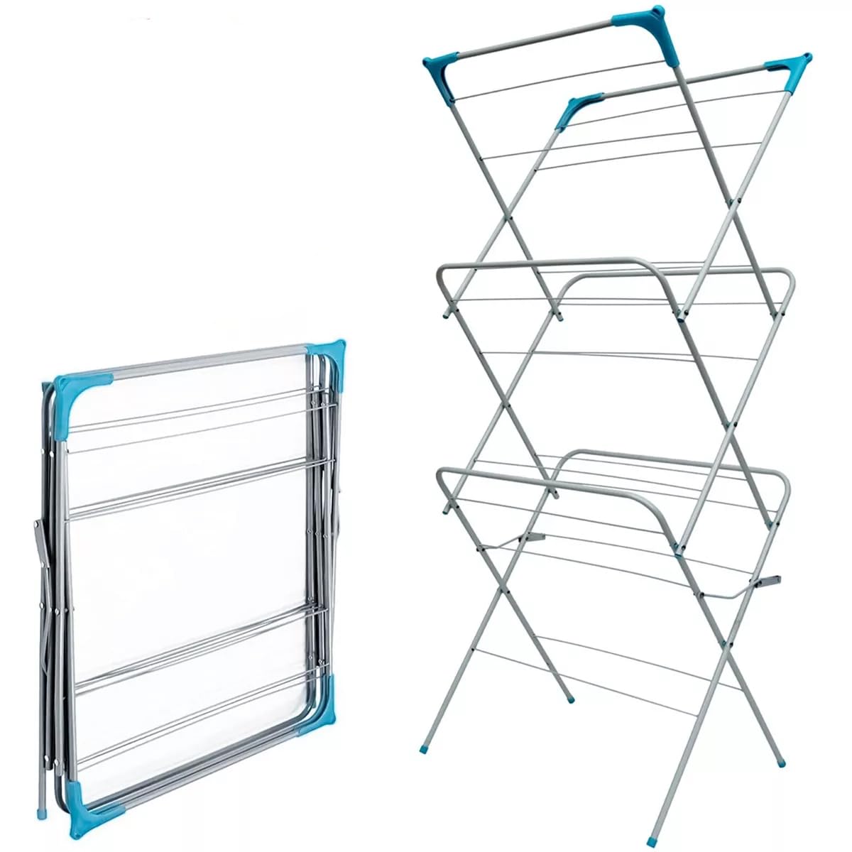 3 Tier Folding Clothes Airer, Indoor & Outdoor Drying Rack, Lightweight, Foldable, Non-Slip Feet, Corner Hanger Hooks, Compact Laundry Dryer for Home Storage, Standing Dry Racks, Clothes rail (WHITE)