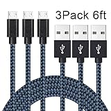 Akaho Micro USB Cable,3Pack 6FT Long Nylon Braided High Speed 2.0 USB to Micro USB Charging Cables Android Fast Charger Cord for Samsung Galaxy S7 Edge/S6/S4,Note 5/4/3,HTC,Tablet(Black Blue)