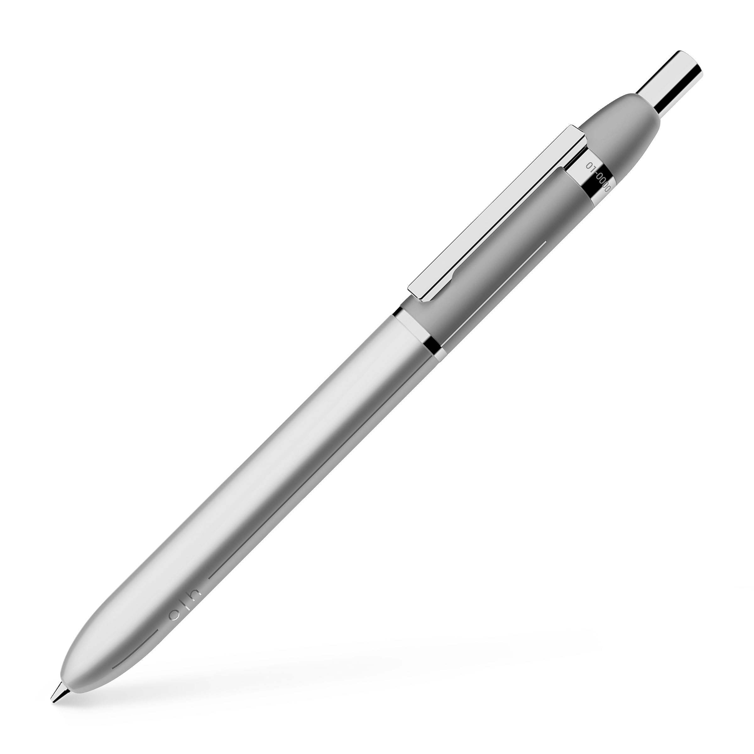 Otto Hutt 002-18809 - Druckbleistift Design 03 - Bleistift aus Messing Vollmaterial in der Farbe light grey - mit 0,7 mm Minen und Radiergummi