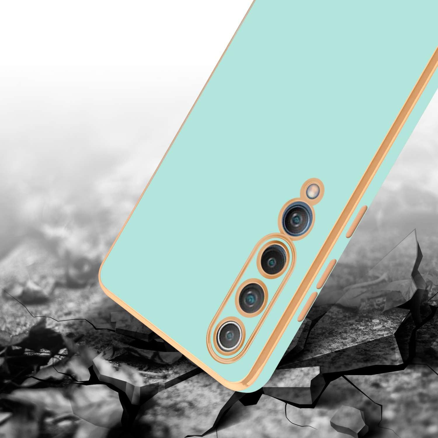 Cadorabo Cover Per Xiaomi Redmi Note 10 Pro: Morbida, Lucida E Verde Menta Con Dettagli Oro