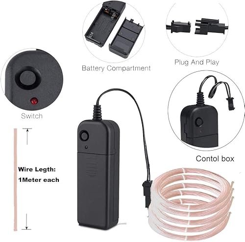 Miniatura 2 de MaxLax Alambre EL blanco, luz de alambre de neón 5 en 3.3 ft, alambre electroluminiscente para decoración de Halloween, fiesta de Navidad,