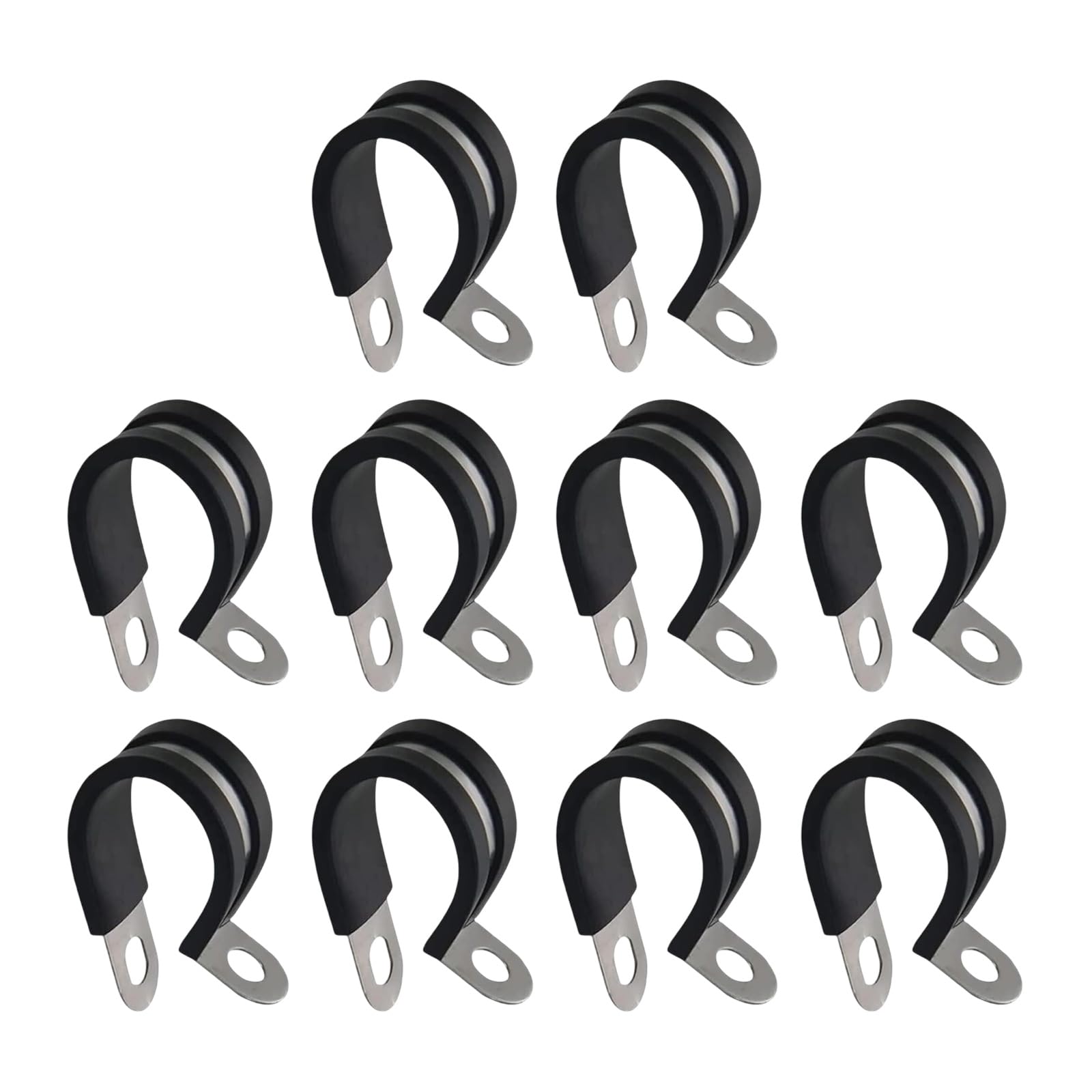 Pipe Clamps 18mm Stainless Steel, Rubber Lined P Clips Metal Conduit Cable Clamp Set Plumbing Hose Clamps Pack of 10 Pipe Clip Black
