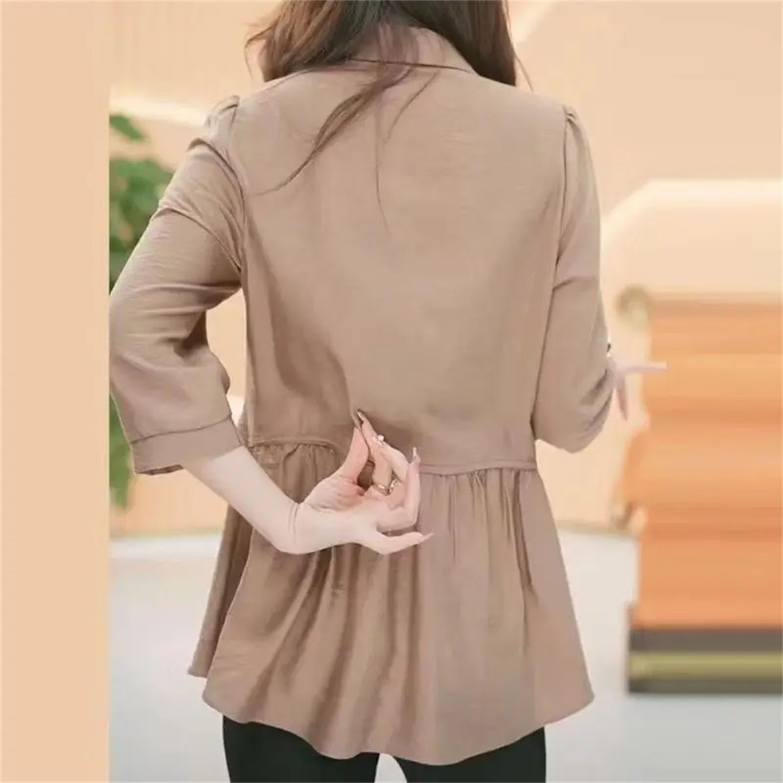 Blusa holgada de algodón para mujer, de media manga, con botones, sencilla, informal, holgada