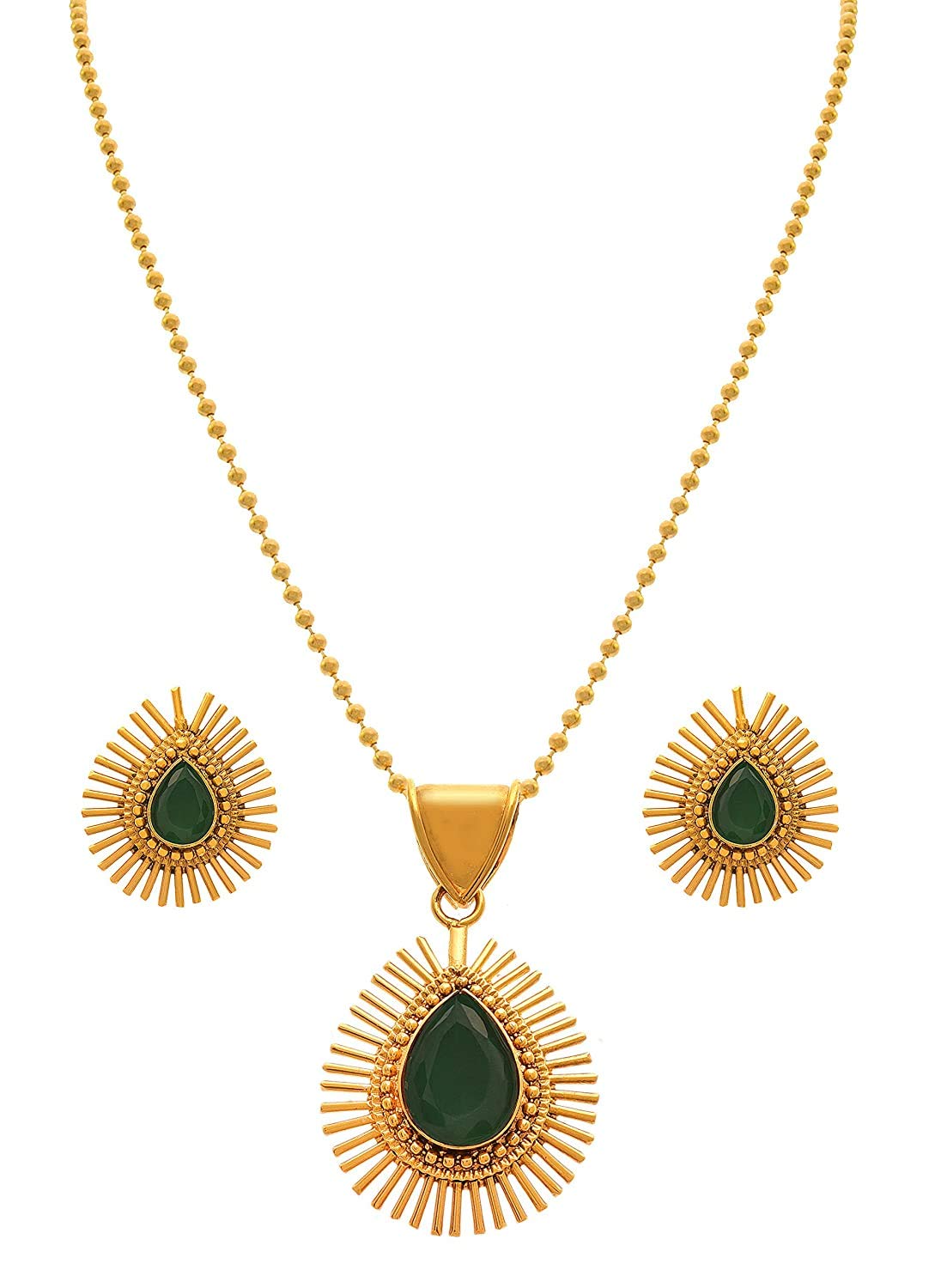 JFL - Jewellery for Less Stylish & Fancy Glossy Stone Drop Shaped Spiked Pendant Set for Women & Girls for all Occasion (Green),Valentine (B085W5LX61) Amazon Price History, Amazon Price Tracker