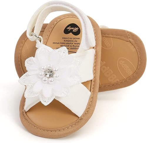 GDSDYM Sandalias de verano para bebés y niñas con lazo de flores, suela suave, para vestido de boda, zapatos planos para recién nacidos, primeros