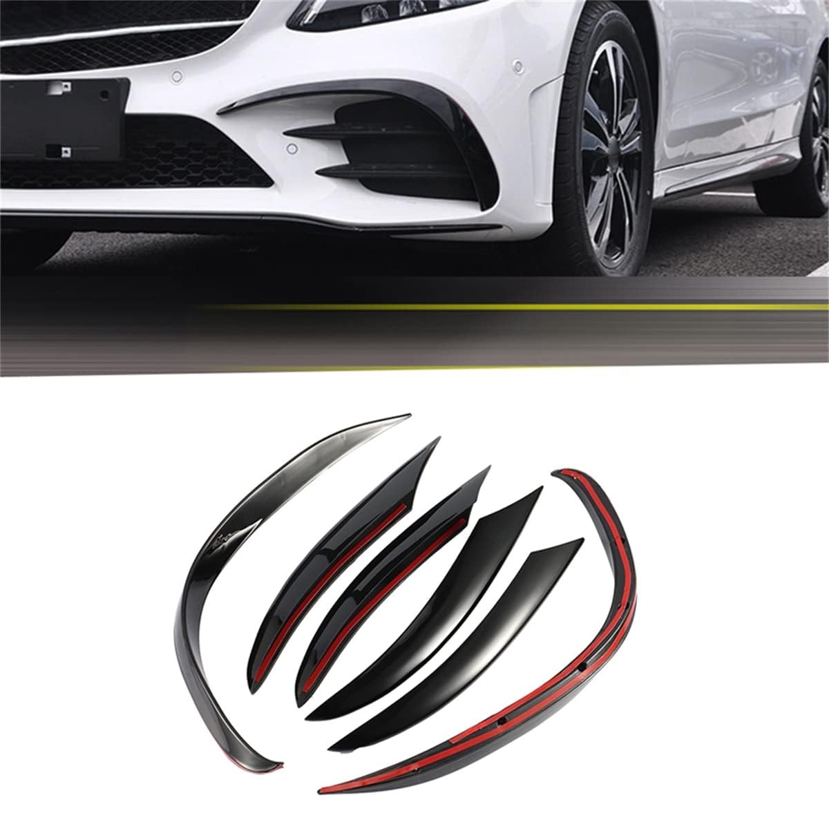 6 Stück Auto Frontstoßstangen Spoiler Splitter Abdeckung, Kühlergrill Entlüftungs Zierleiste, Stoßstangenlippen Splitter Fin Front Canards, Für Be-nz C-Klasse C200 C260 W205 2019+