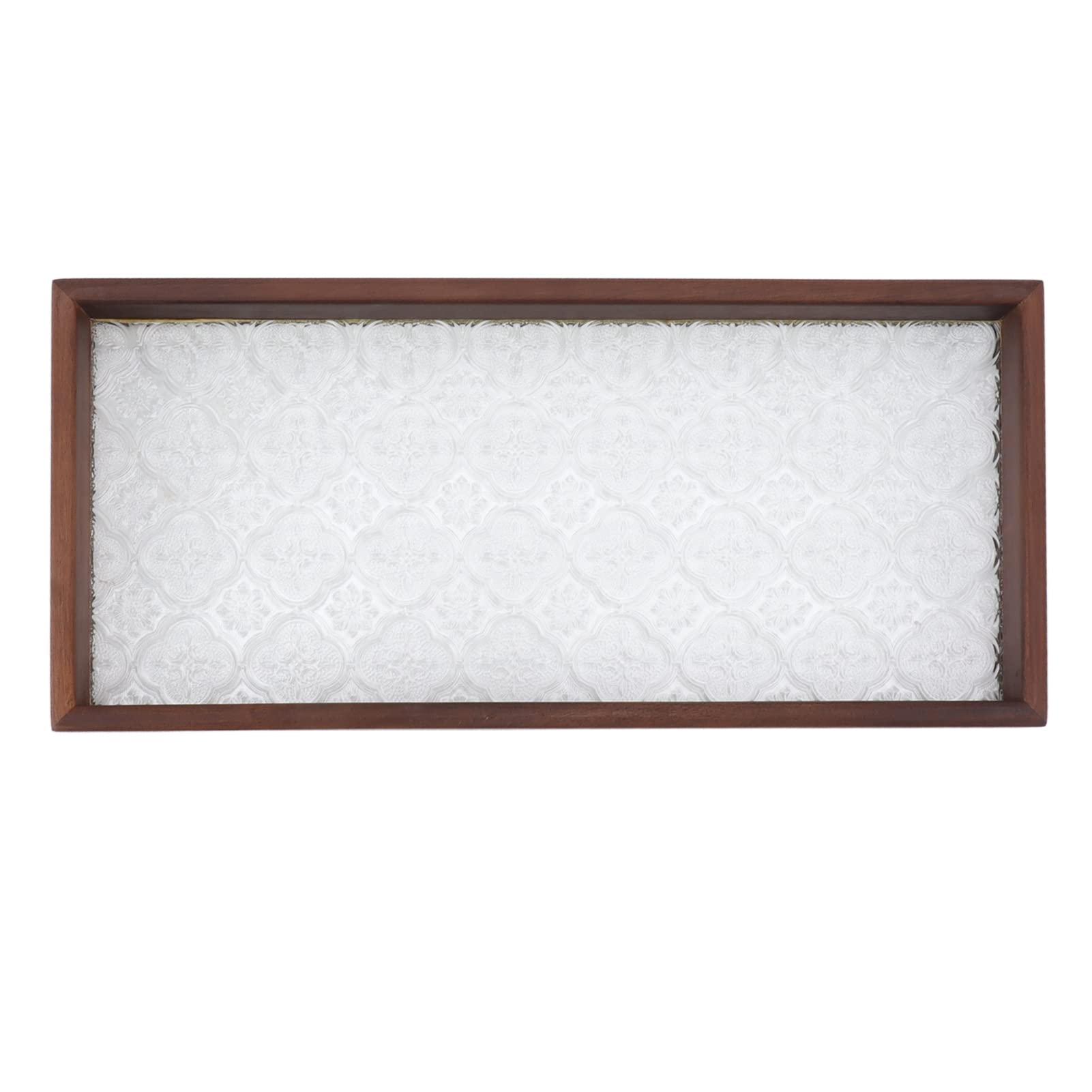 WEKONUMEX Food Serving Tray, Walnut Wood Glass Papercut Rectangular Tea Tray For Breakfast Snacks Party Multiple Sizes