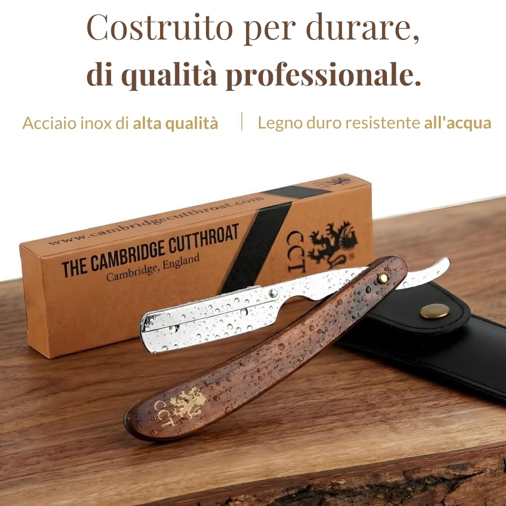 Rasoio a Mano Libera Monolama Professionale con 10 Lame da Barba Derby e Custodia Protettiva da Viaggio in Ecopelle - Missanda in Legno Duro & Acciaio Inossidabile