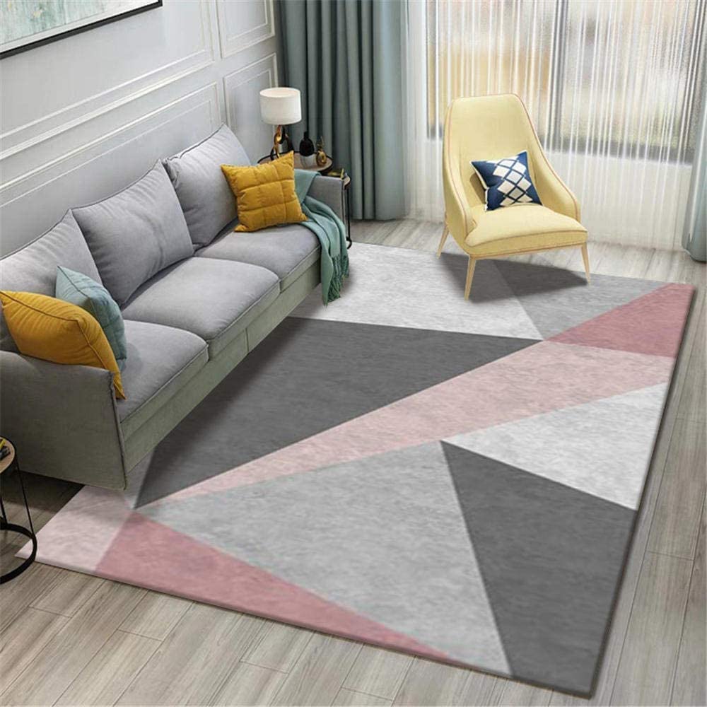 Tapis géométrique moderne rose doux et gris salon chambre 200x300 cm