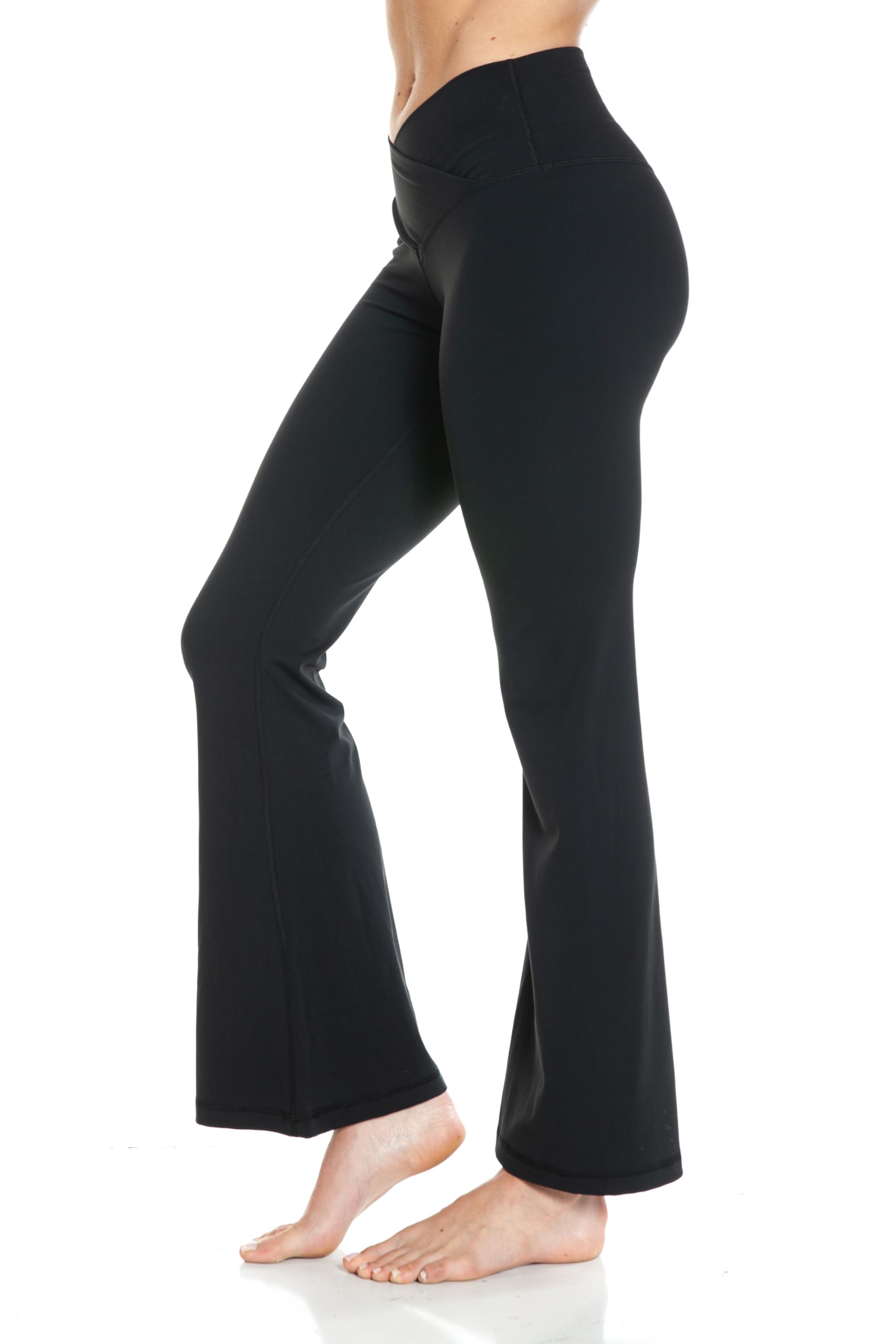 Leggings Depot Fabluxe - Leggings Acampanados para Mujer, Cintura Alta, Corte de Bota, Pierna Ancha, Pantalones de Yoga para Entrenamiento, Yoga, Oficina, Negro -, Large