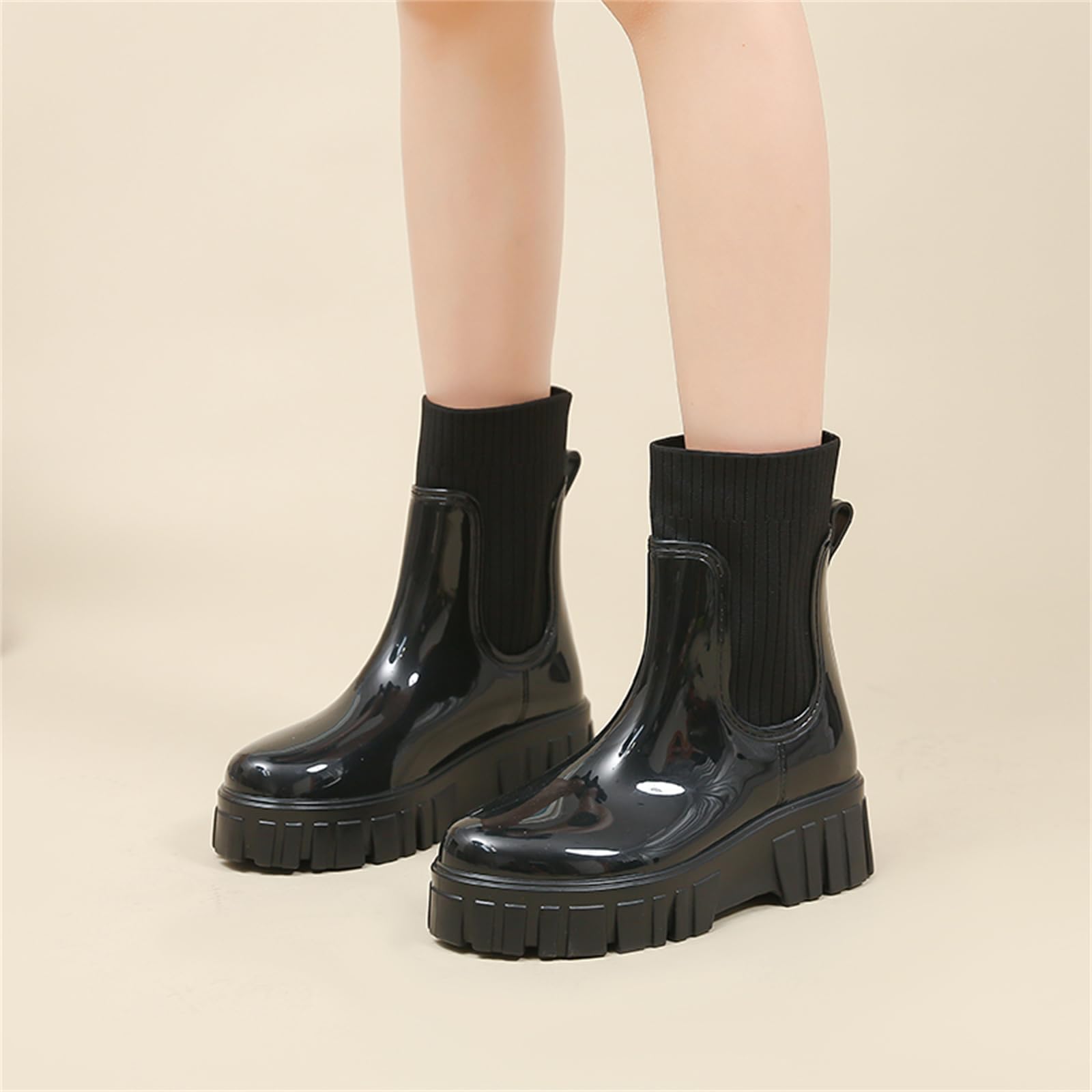 AONEGOLD Botas de Agua Mujer Impermeable de Lluvia Antideslizante Botines de Caucho Tobillo Plataforma Moda Jardín Trabajo