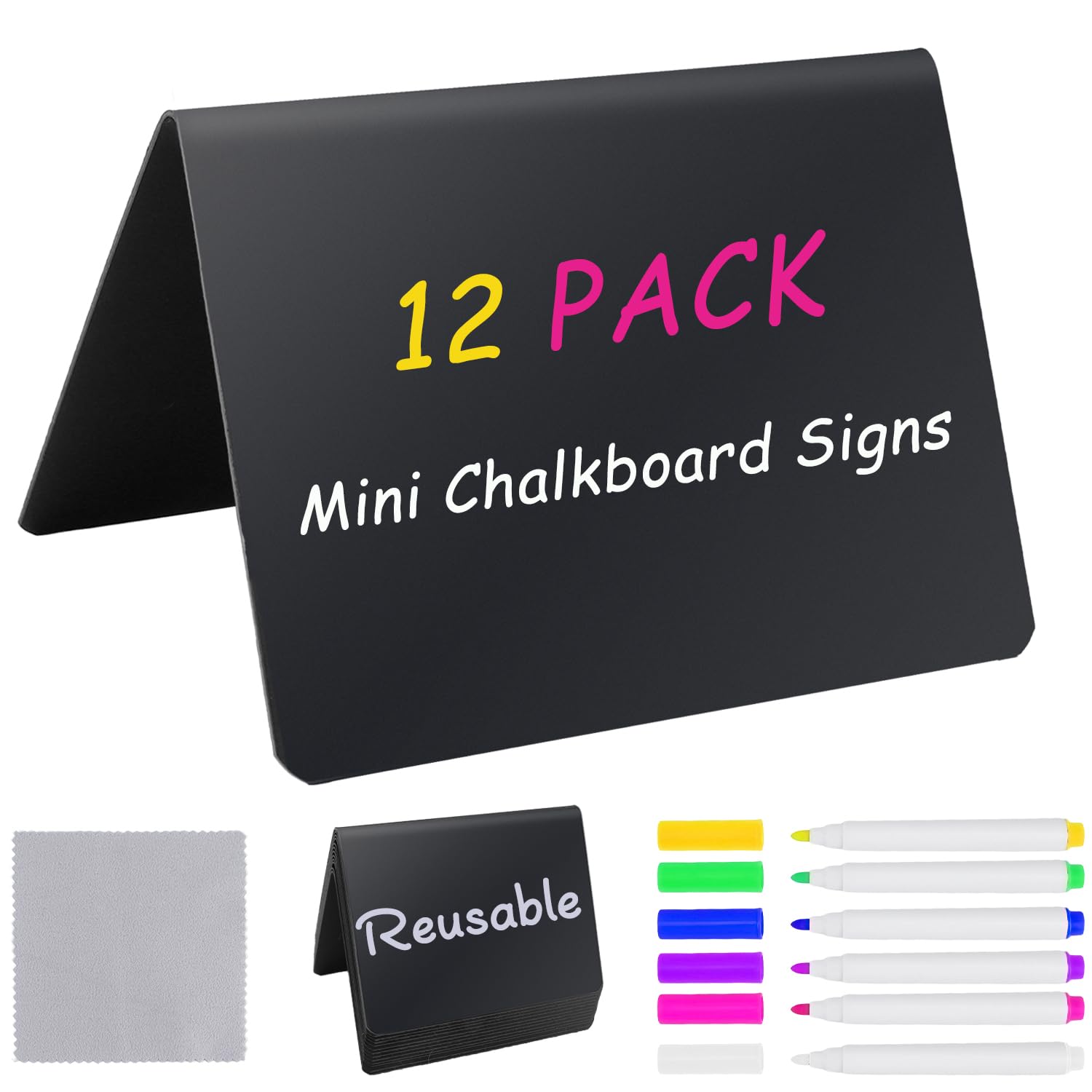 Photo 1 of 12PCS Mini Chalkboard Signs, 4"x3" Food Labels for Party Buffet, Reusable Table Sign Chalk Board for Weddings, Birthday Parties, Message Board Signs and Event Decoration