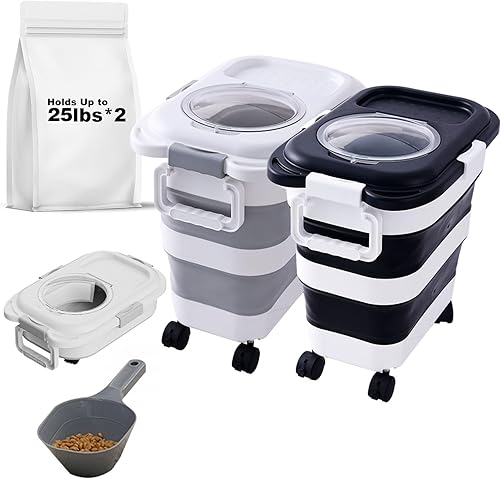 Paquete de 25 libras de contenedores de almacenamiento de alimentos para perros, contenedor plegable de comida para perros con cuchara, para