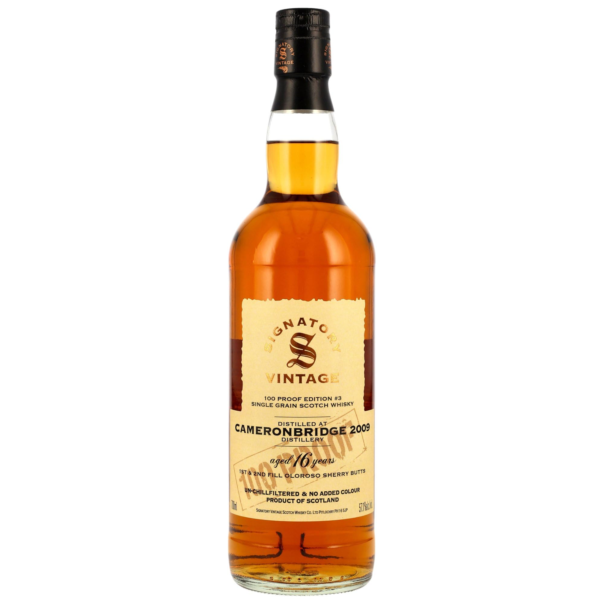 Cameronbridge 2009 16yo Signatory Vintage 100 Proof Edition Single Grain Whisky (1x0,7l)