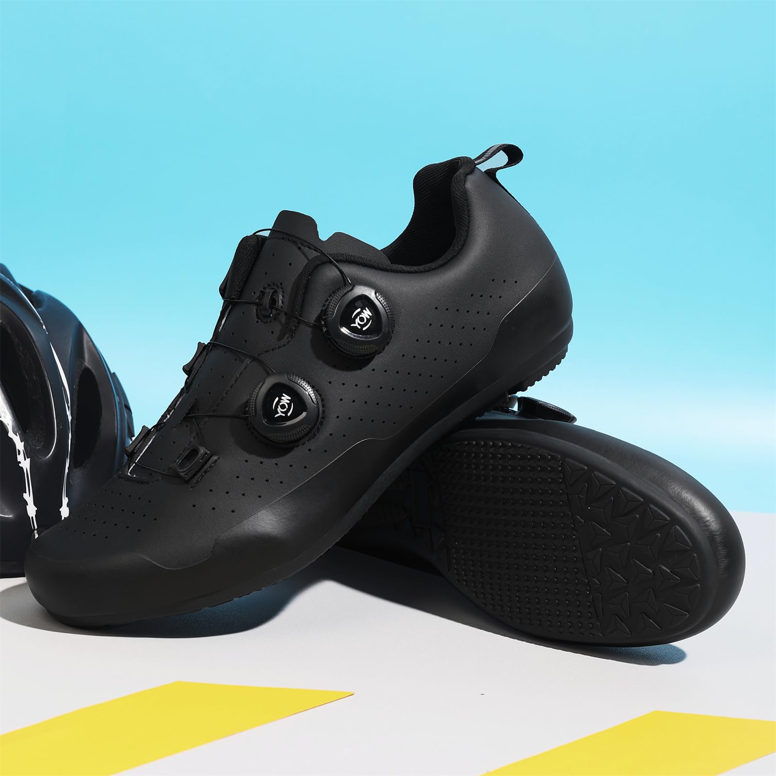 JiuQing Męskie buty rowerowe bez blokady antypoślizgowe do jazdy na rowerze w pomieszczeniach i na świeżym powietrzu,Black,41 EU
